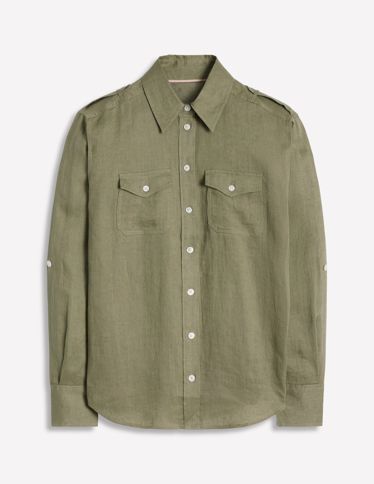 Longline Linen Safari Shirt-Larch Green