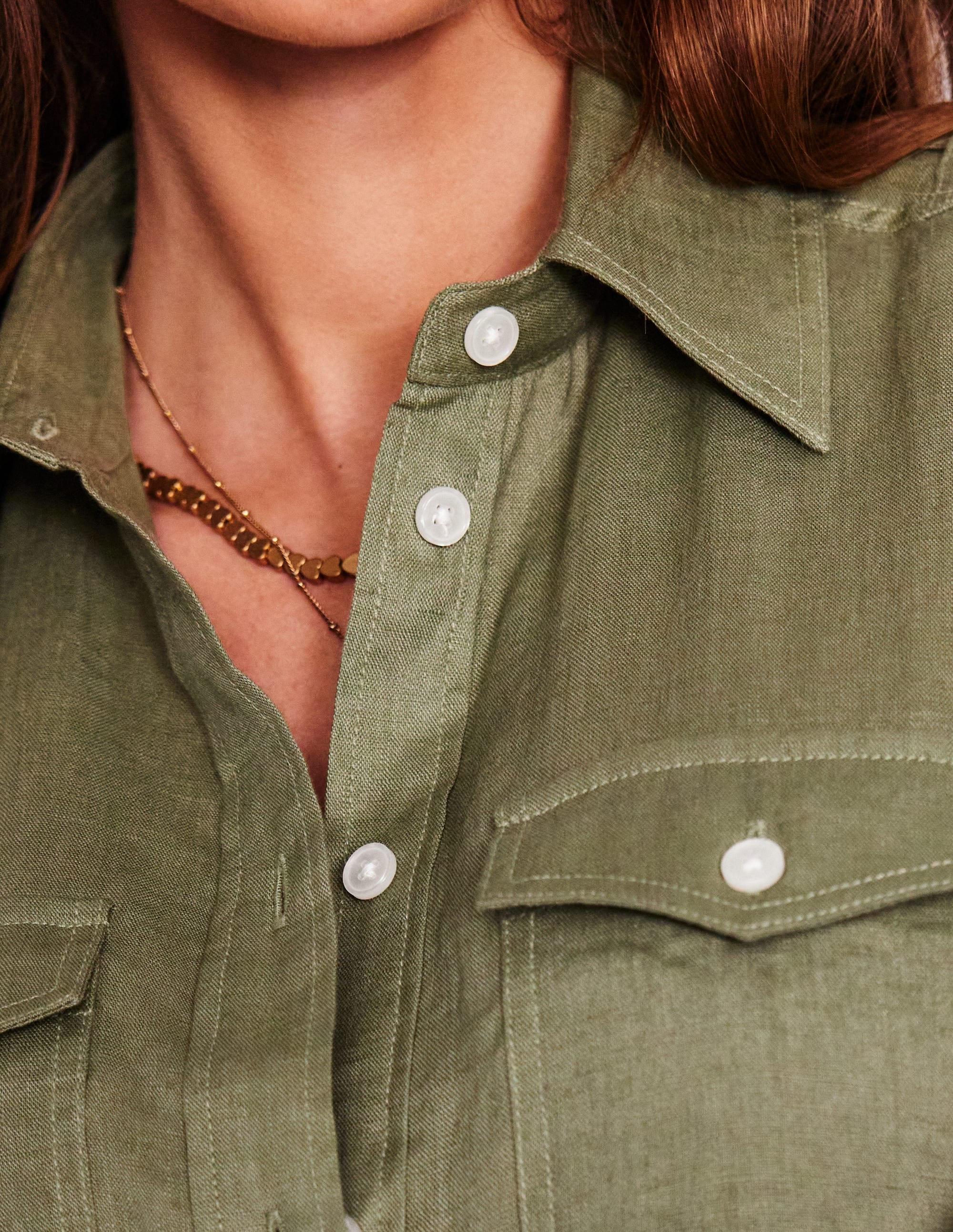 Longline Linen Safari Shirt-Larch Green - Image 2