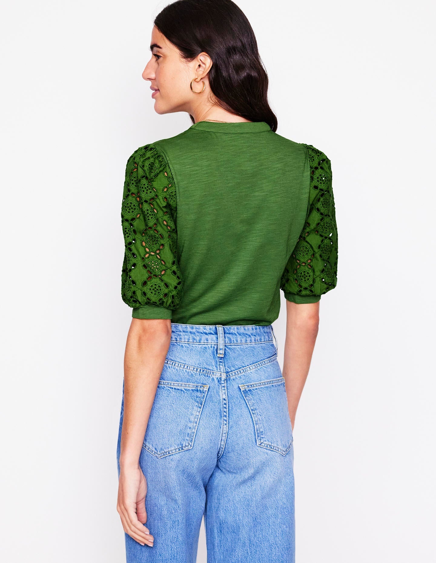 Eden Puff Sleeve Henley Top-Promenade Green - Image 4