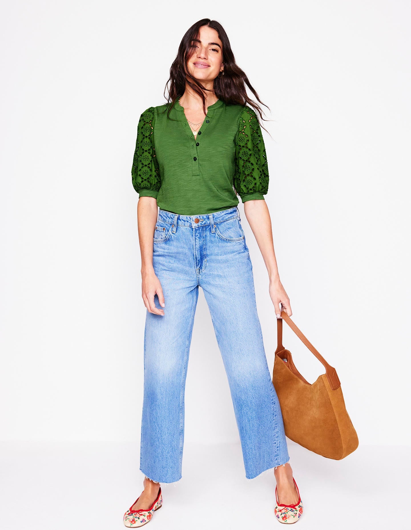 Eden Puff Sleeve Henley Top-Promenade Green - Image 5