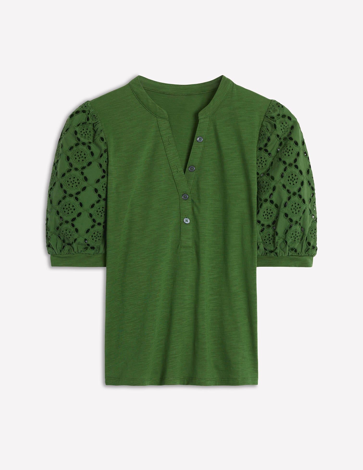 Eden Puff Sleeve Henley Top-Promenade Green - Image 6