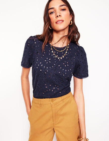 Edi Embroidered Top-Navy