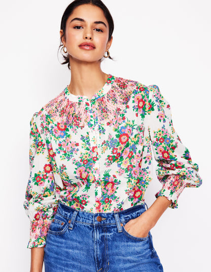 Effie Smocked Blouse-Multi, Bouquet Cluster