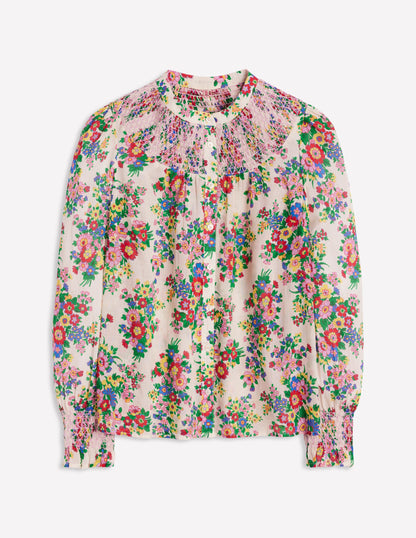 Effie Smocked Blouse-Multi, Bouquet Cluster