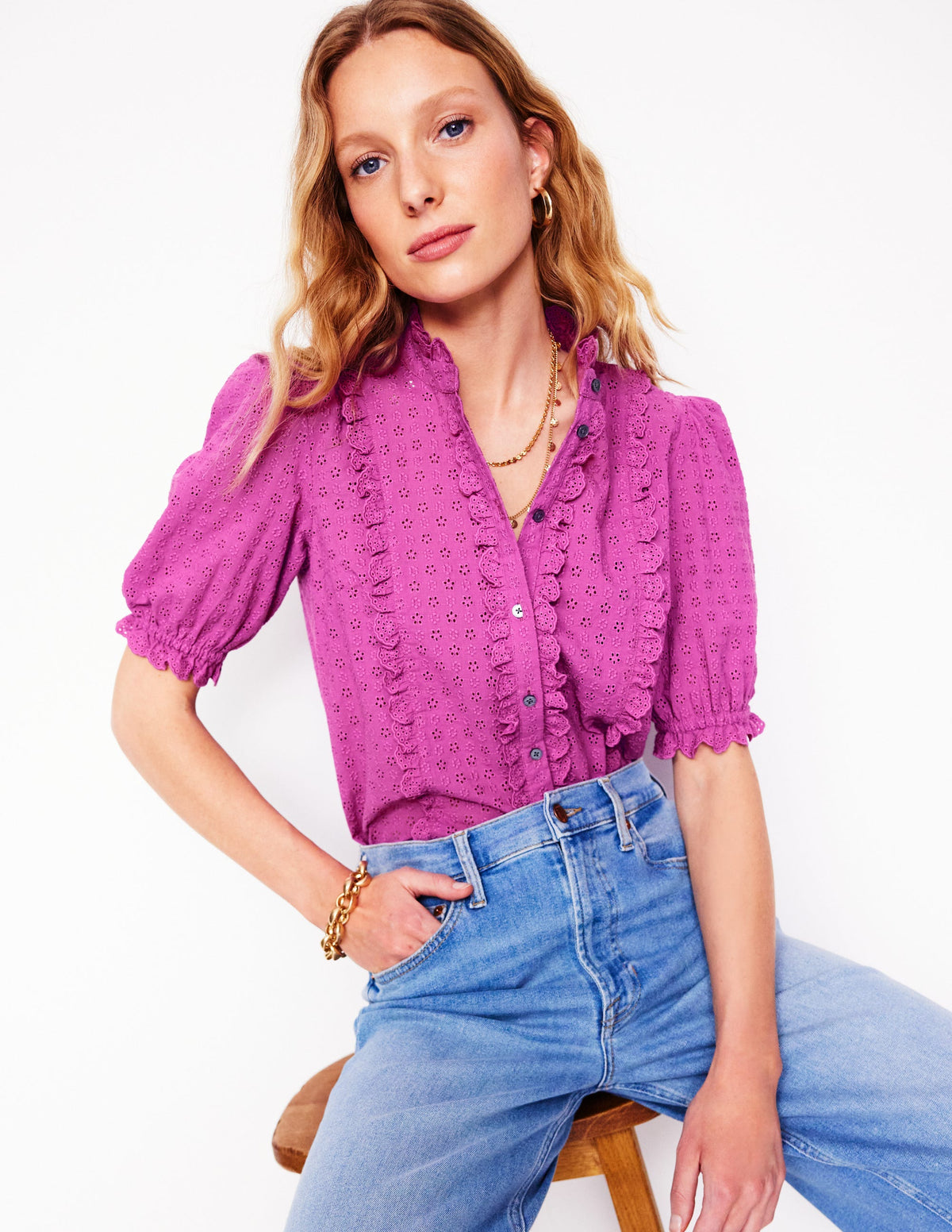 Feminine Cotton Blouse-Foxglove Purple - Image 2