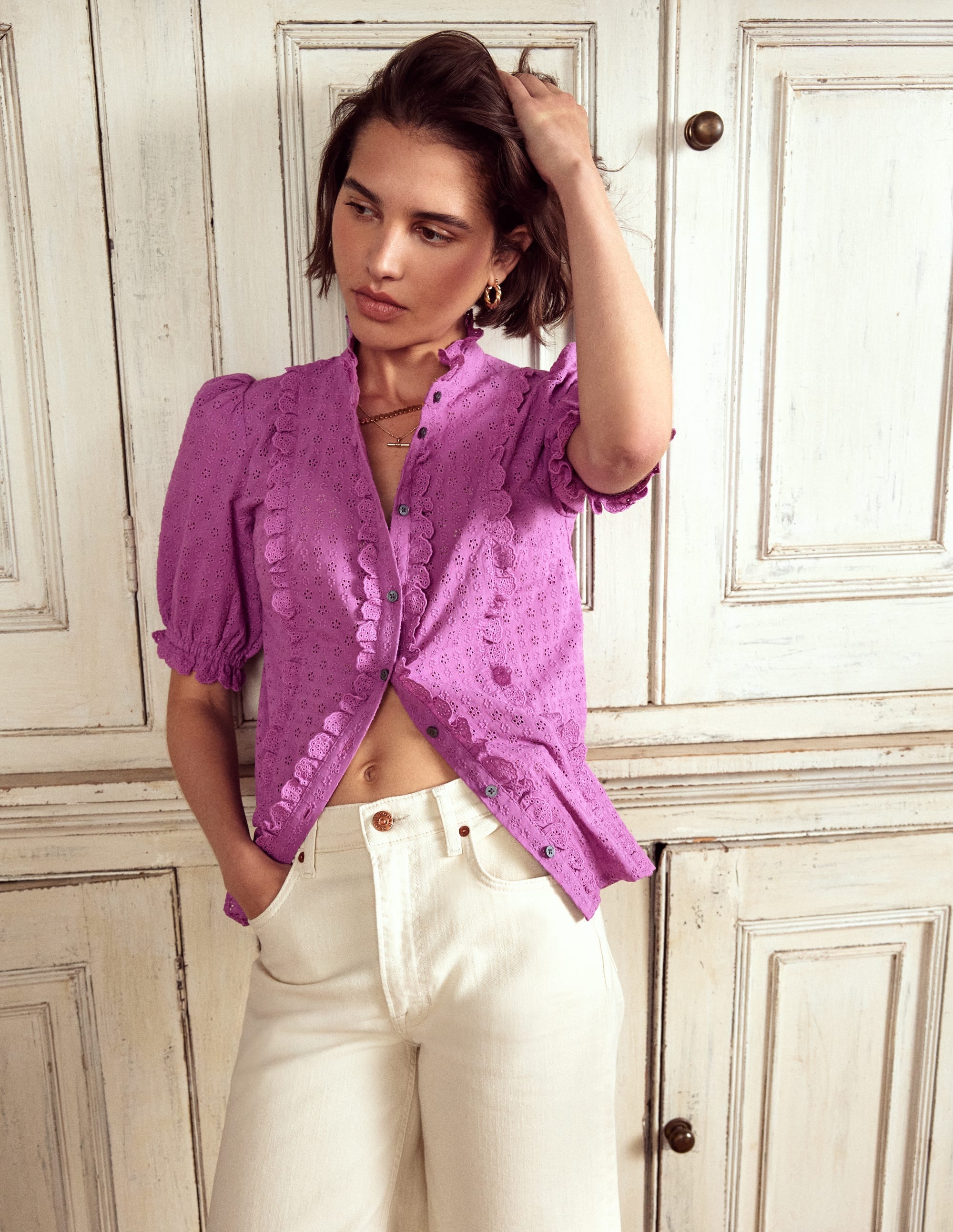 Feminine Cotton Blouse-Foxglove Purple - Image 1