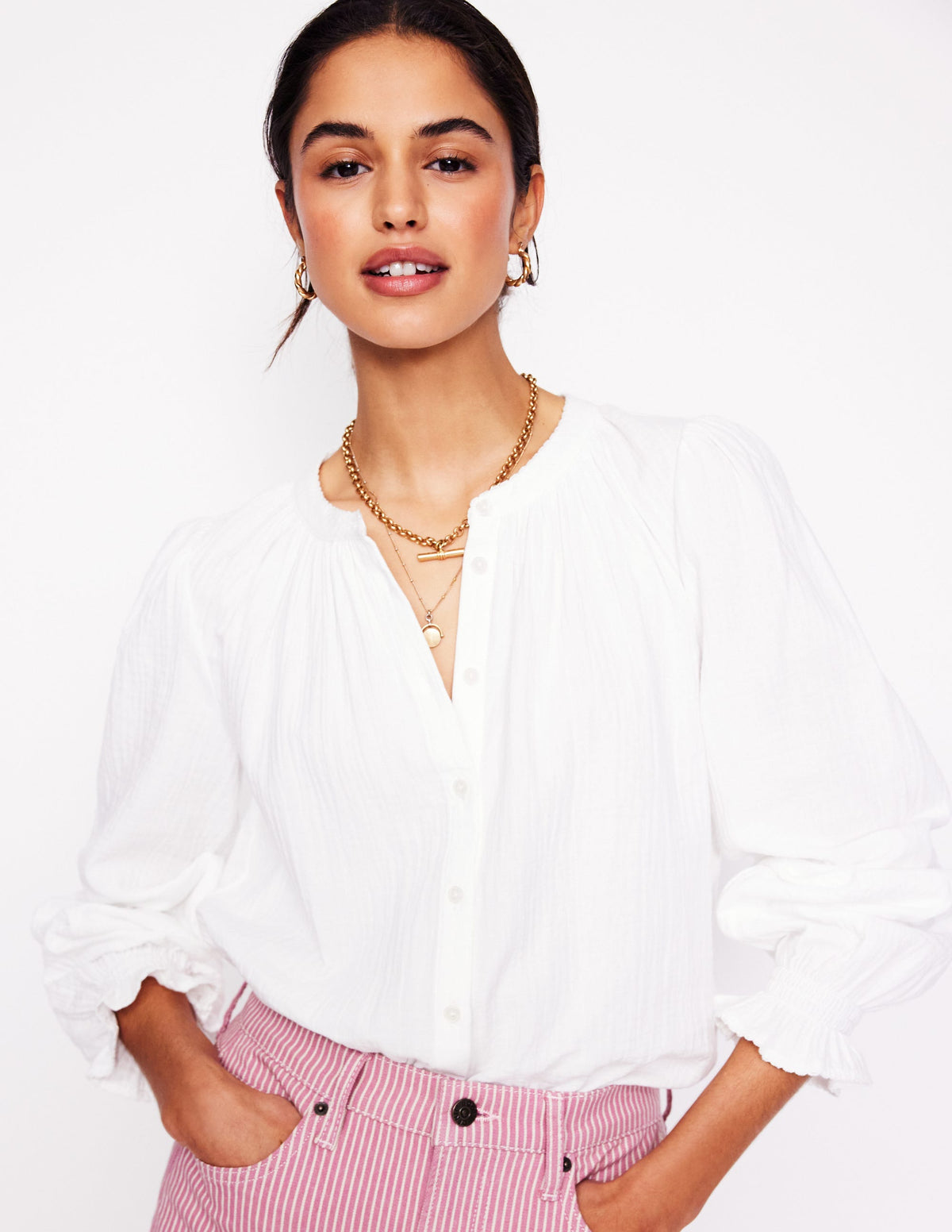 Evie Double Cloth Top-White - Image 1