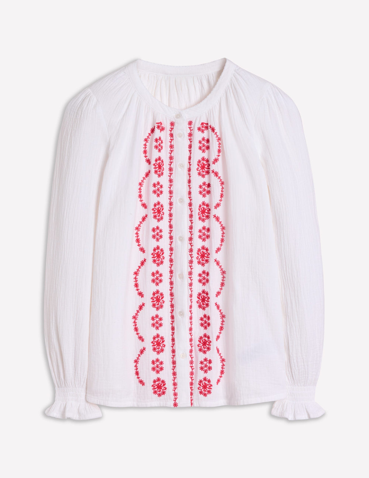 Evie Double Cloth Top-White, Red Embroidery - Image 8