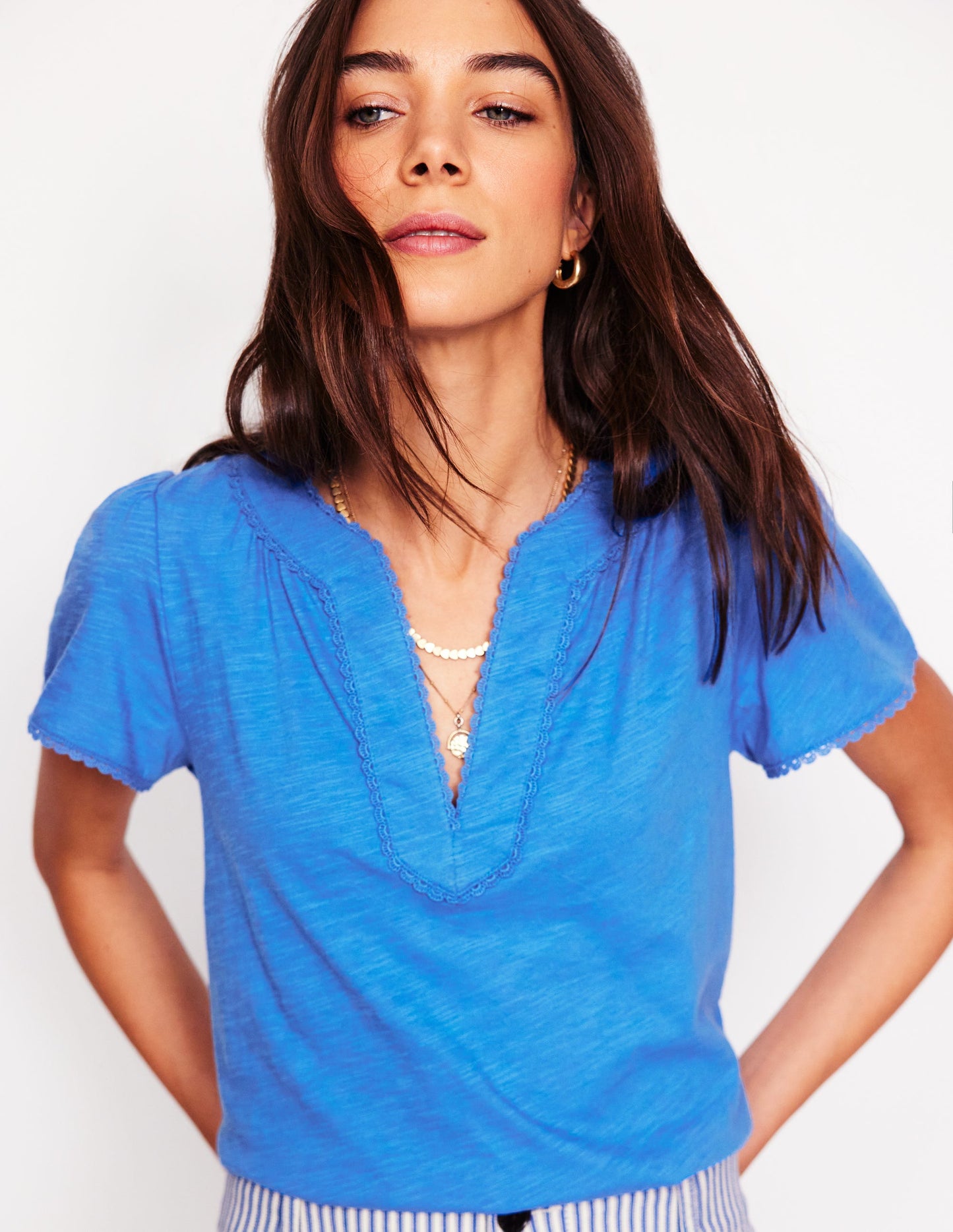 Ava Short Sleeve Top-Peacock Plume Blue