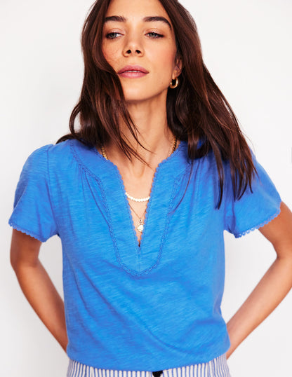 Ava Short Sleeve Top-Peacock Plume Blue