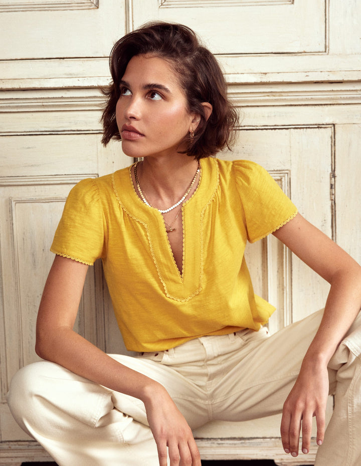 Ava Short Sleeve Top-Honey Yellow