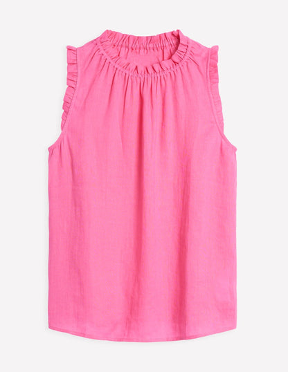 Sophie Ruffle Linen Top-Pink Rose