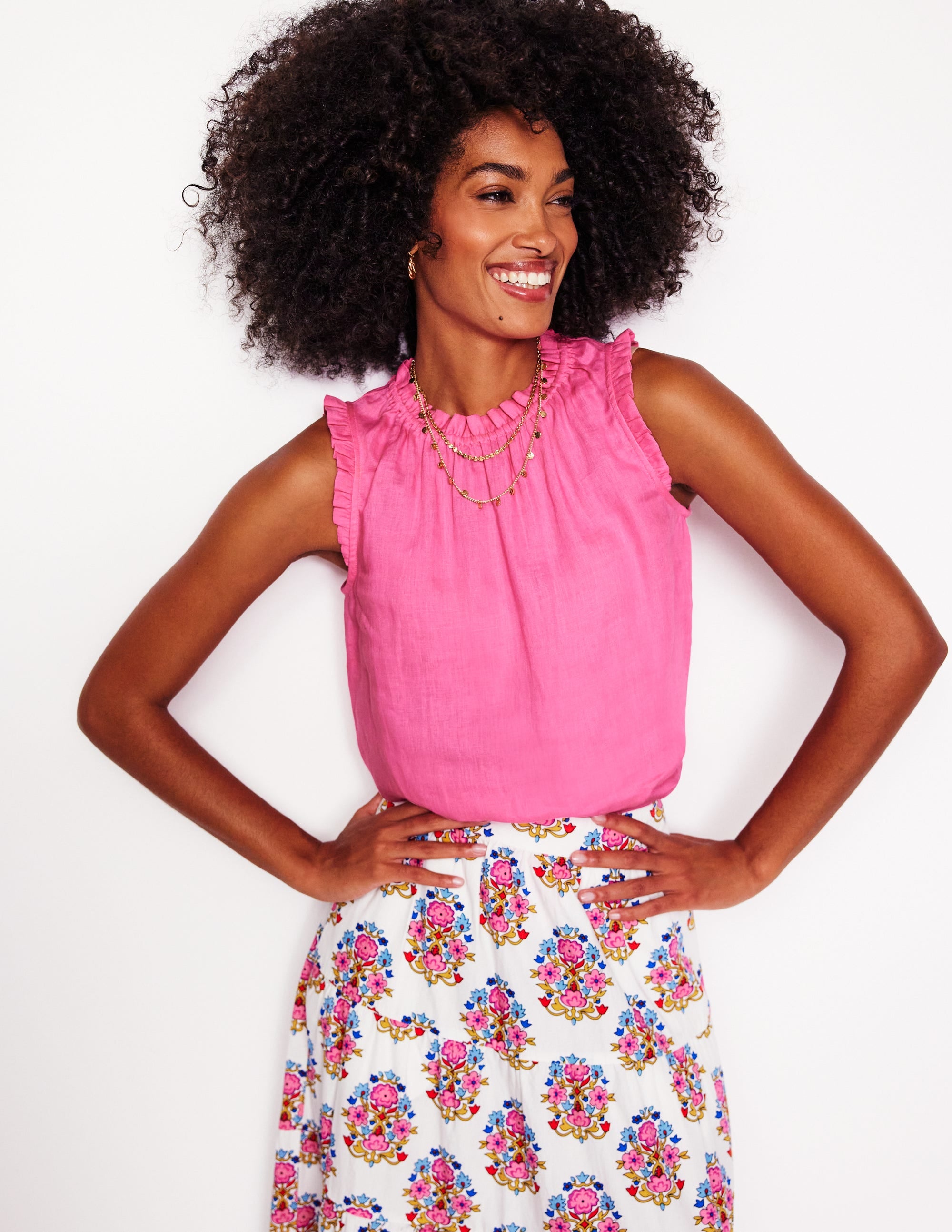 Sophie Ruffle Linen Top-Pink Rose - Image 1