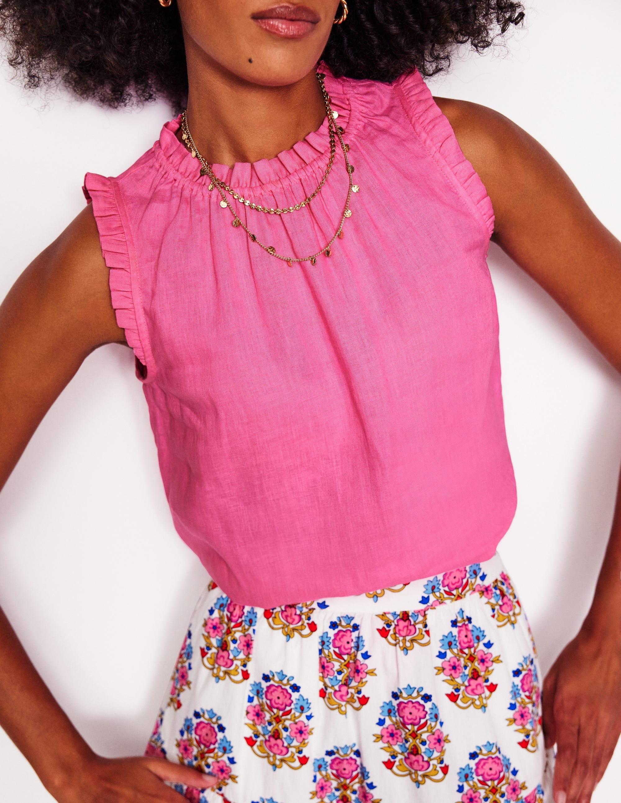 Sophie Ruffle Linen Top-Pink Rose - Image 4