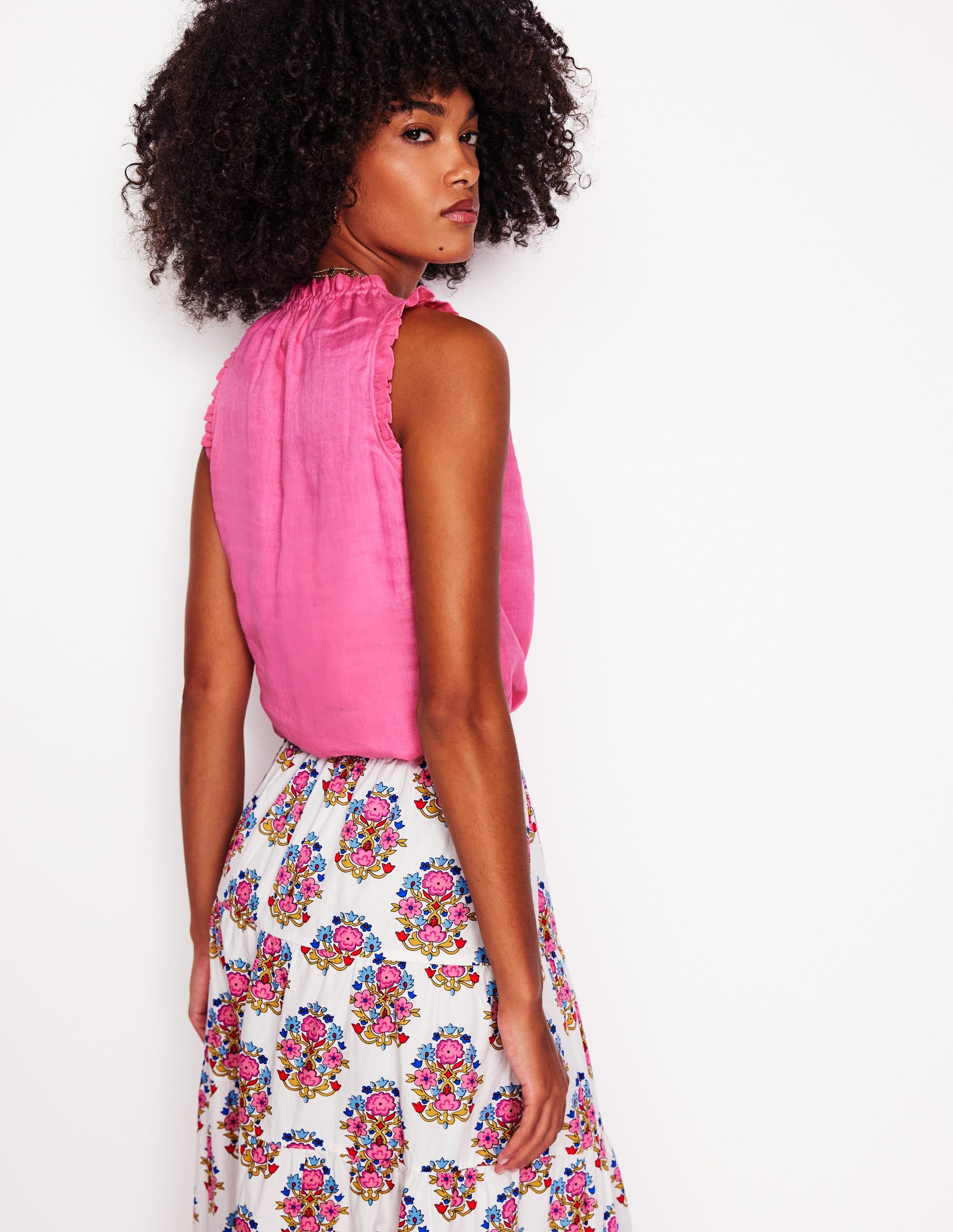 Sophie Ruffle Linen Top-Pink Rose - Image 3