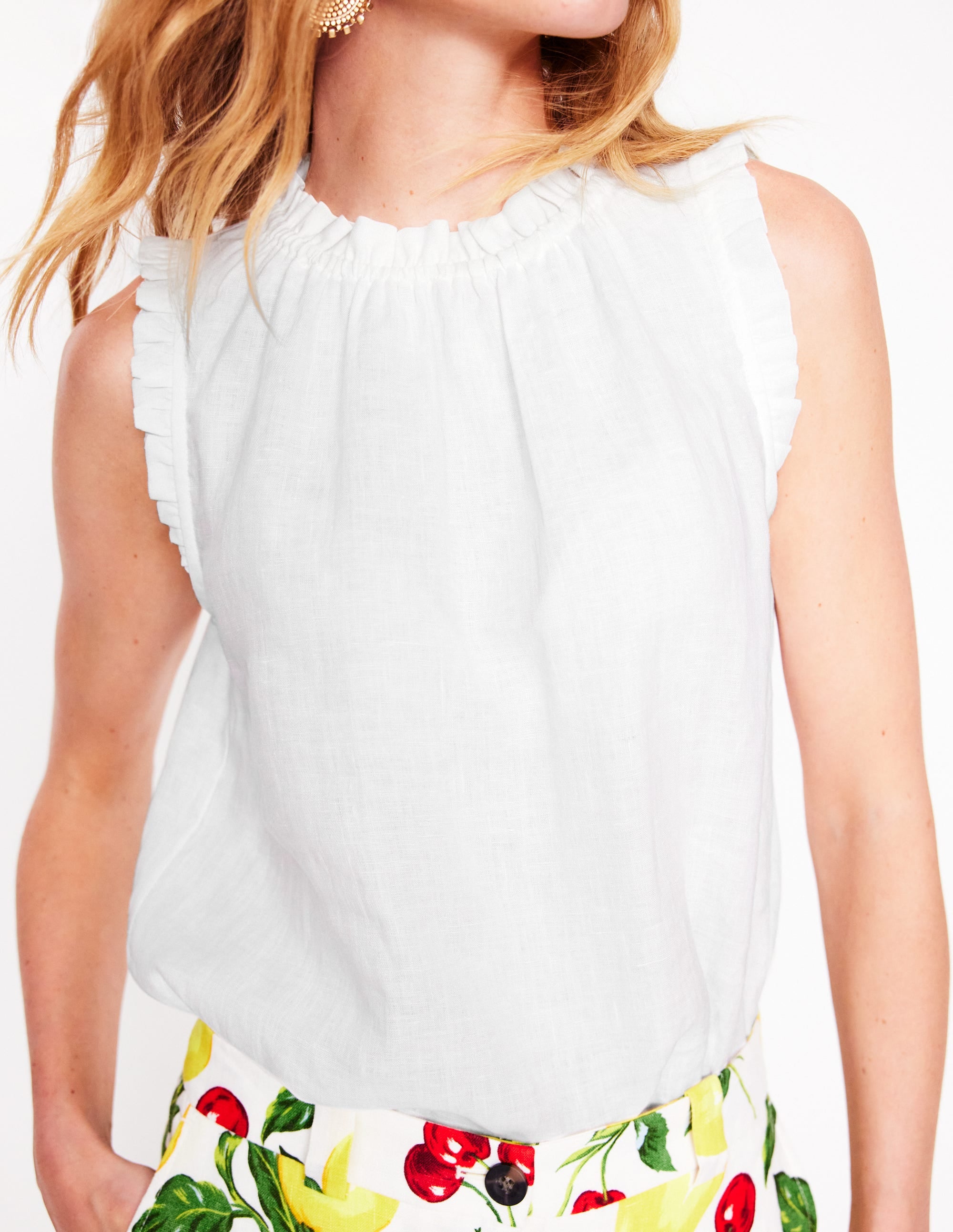 Sophie Ruffle Linen Top-White - Image 2