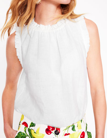 Sophie Ruffle Linen Top-White