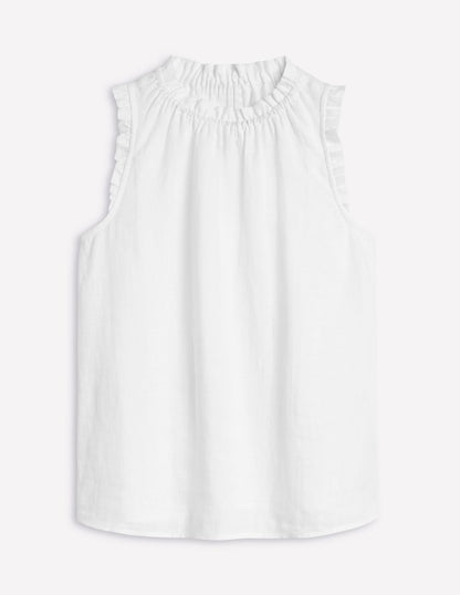 Sophie Ruffle Linen Top-White