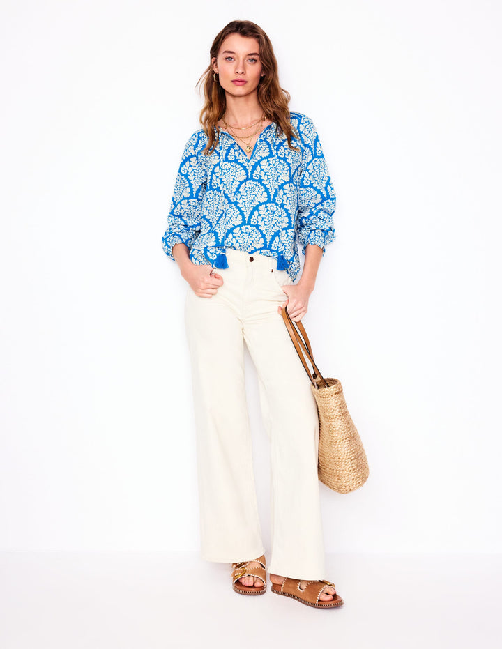 Easy Cotton Blouse-Cerulean Blue, Blossomy