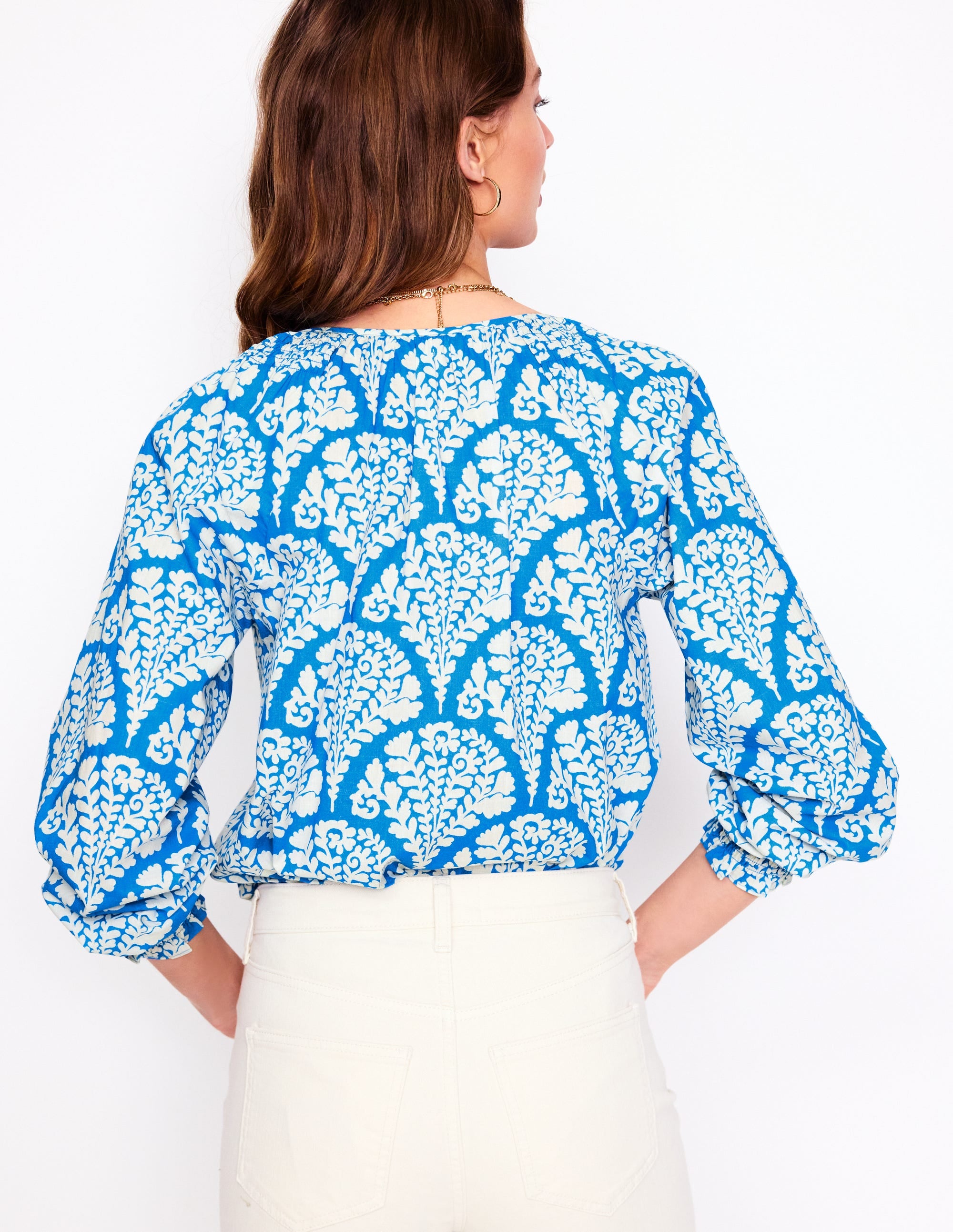 Easy Cotton Blouse-Cerulean Blue, Blossomy - Image 3