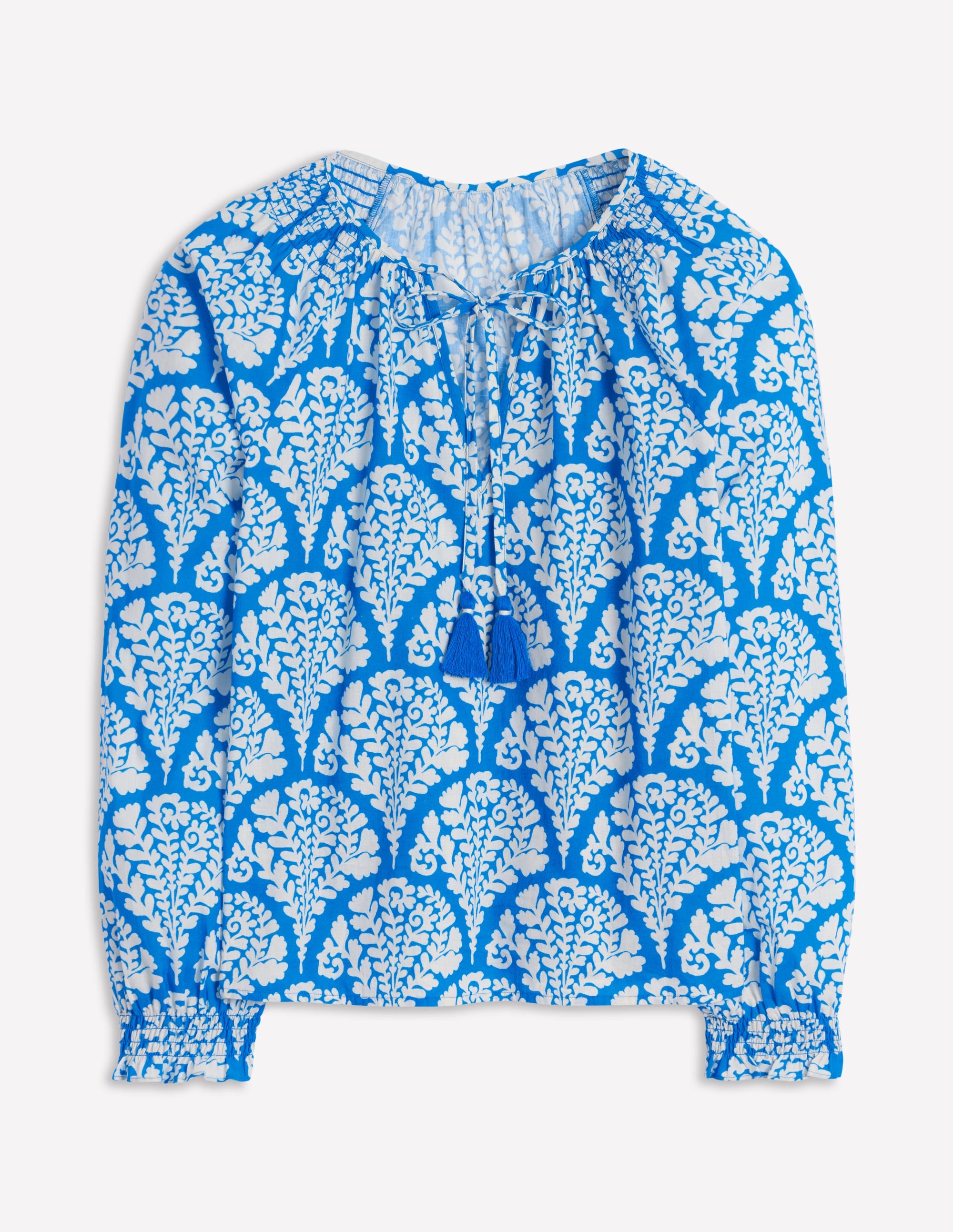 Easy Cotton Blouse-Cerulean Blue, Blossomy - Image 6