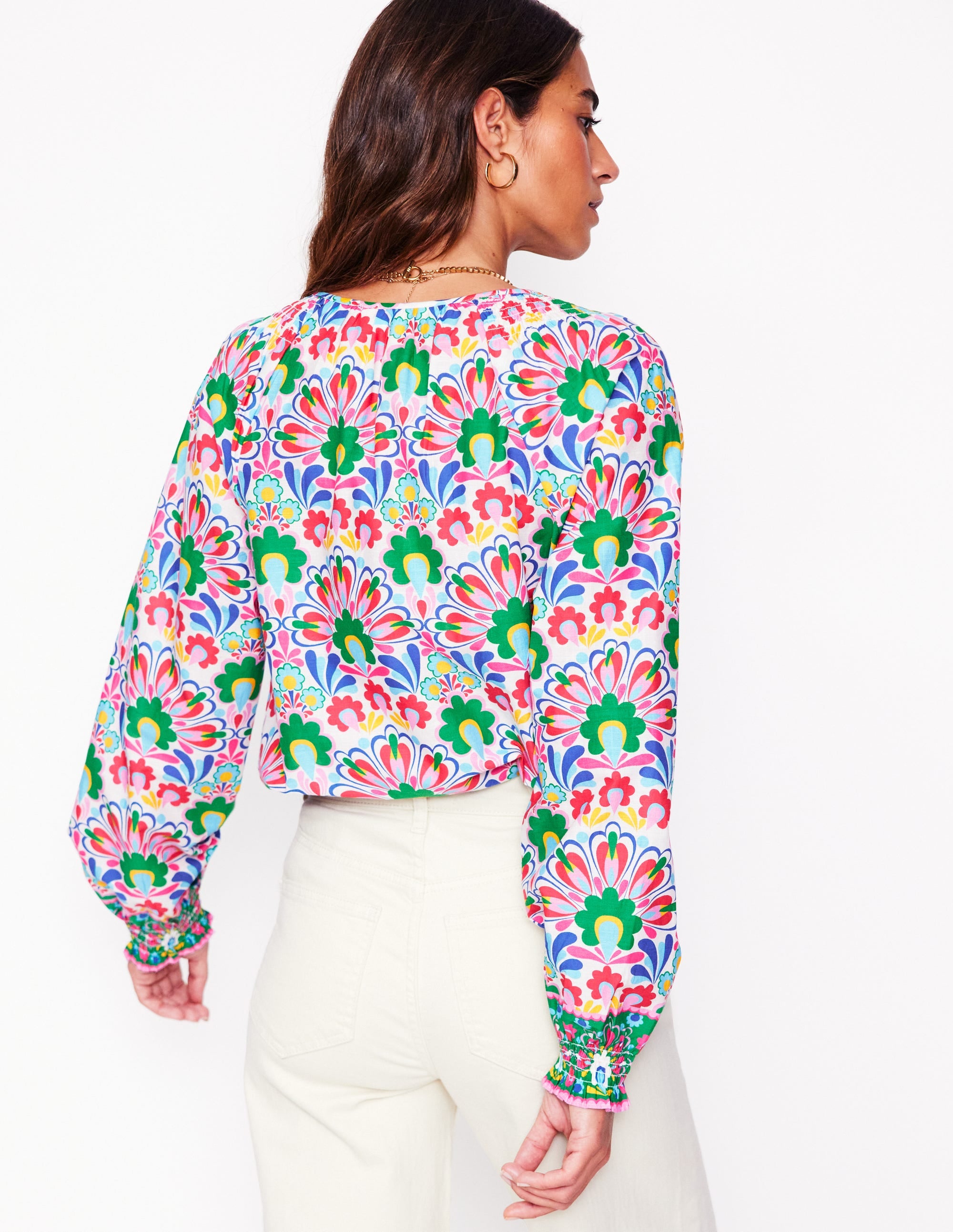 Easy Cotton Blouse-Multi, Decorative Dandelion - Image 4