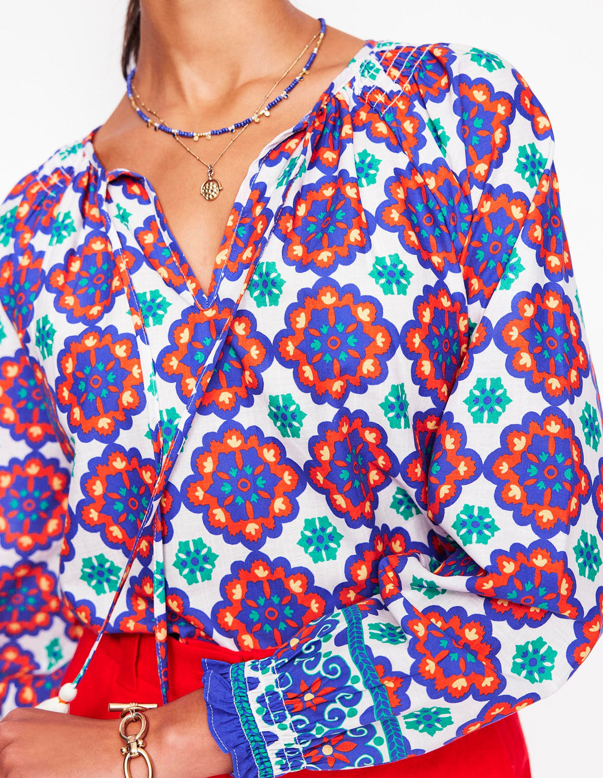 Easy Cotton Blouse-Bright Blue, Bloom Geo - Image 4