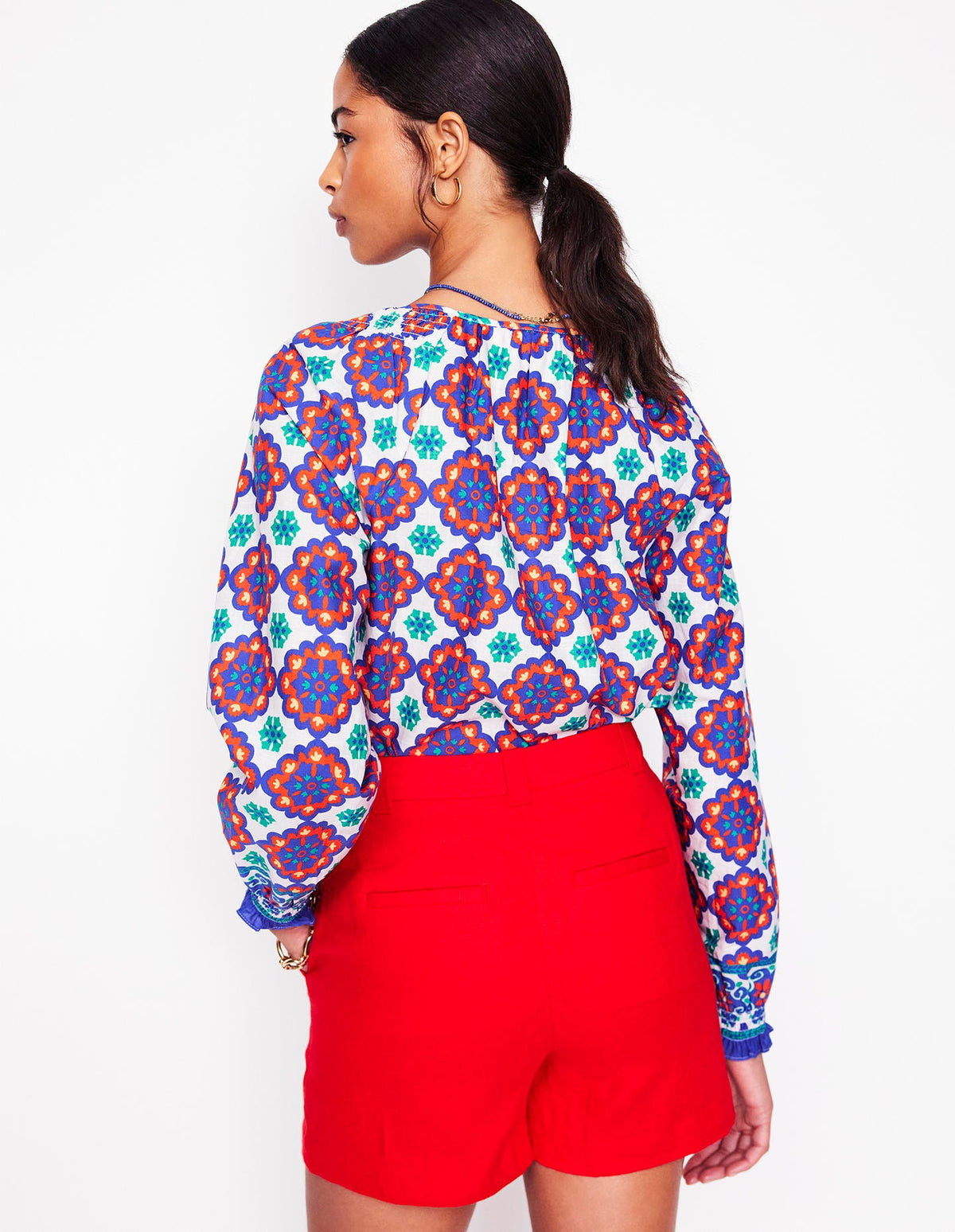Easy Cotton Blouse-Bright Blue, Bloom Geo - Image 5