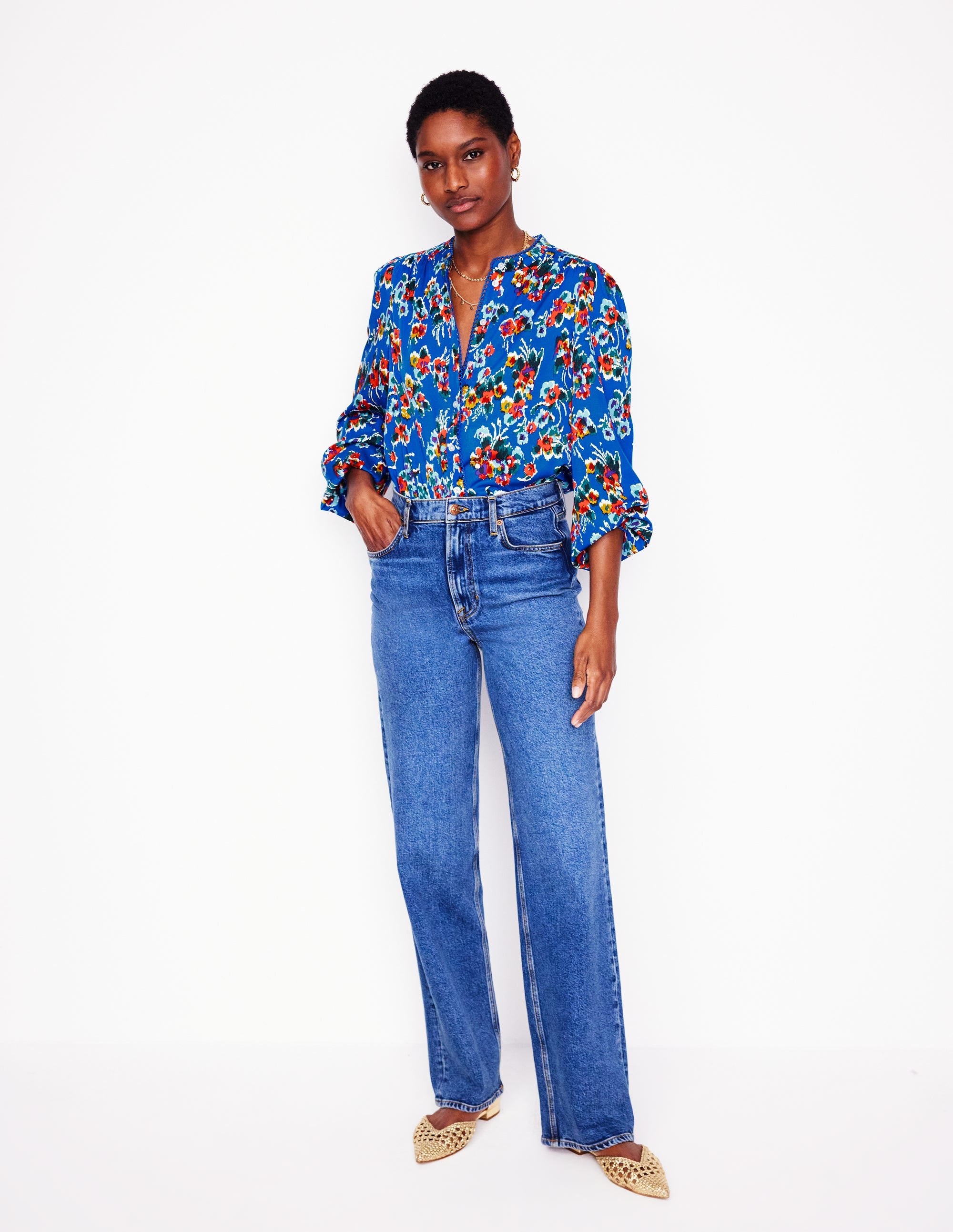Ara Long Sleeve Top-Gallery Blue, Abstract Posy - Image 1