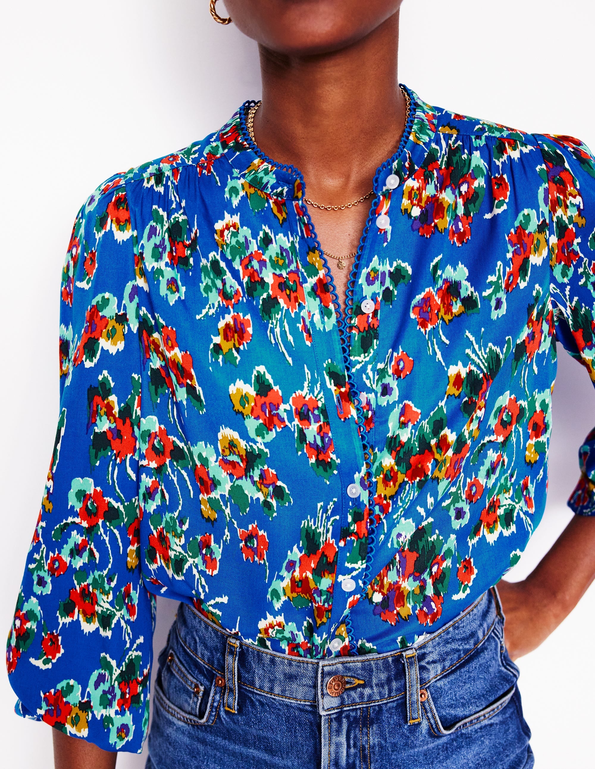 Ara Long Sleeve Top-Gallery Blue, Abstract Posy - Image 3