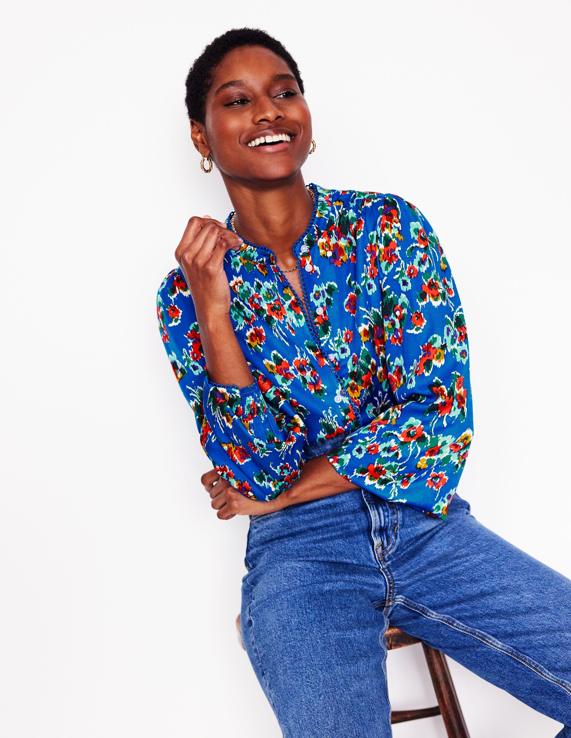 Ara Long Sleeve Top-Gallery Blue, Abstract Posy - Image 5