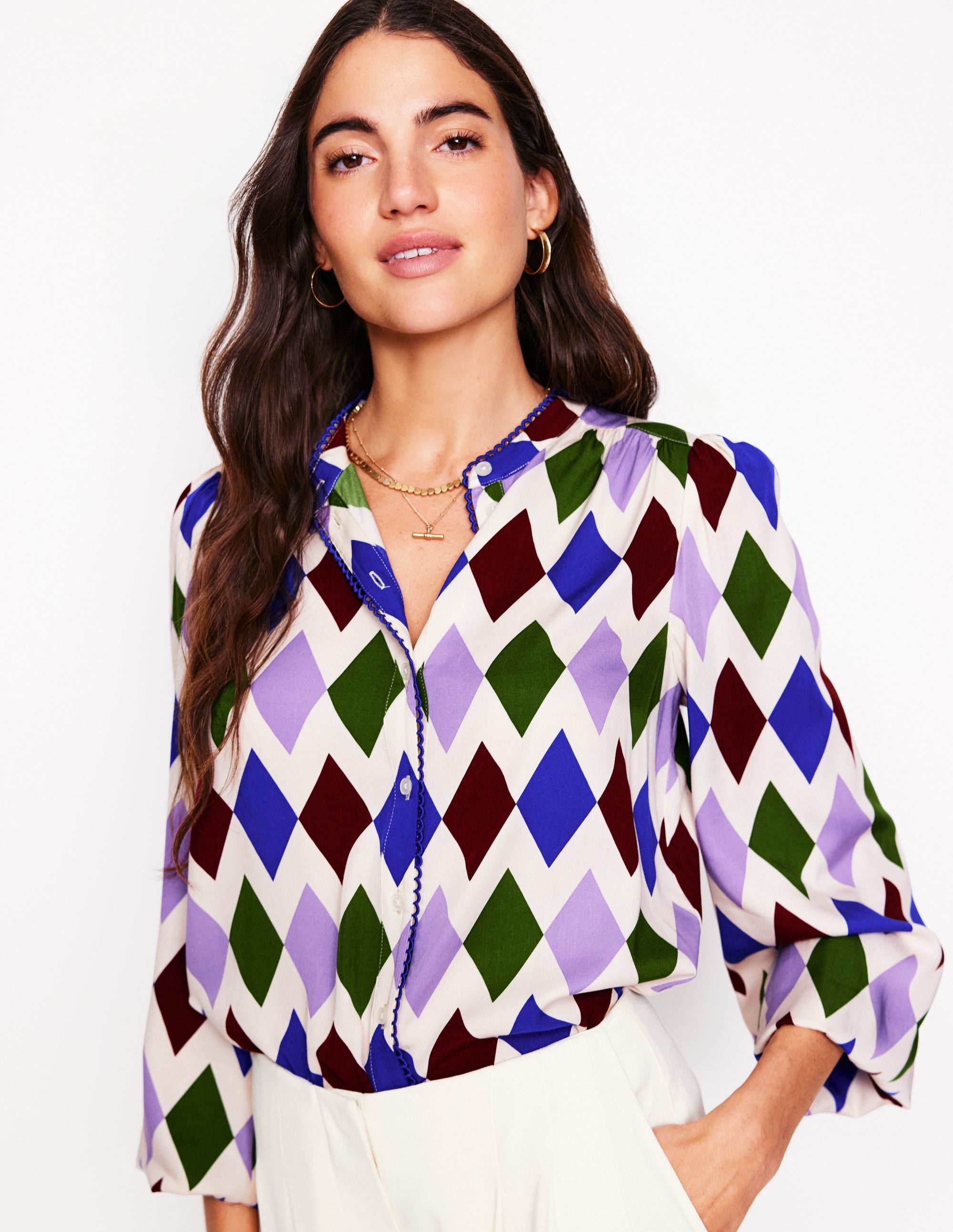 Ara Long Sleeve Top-Multi, Diamond Stripe - Image 7