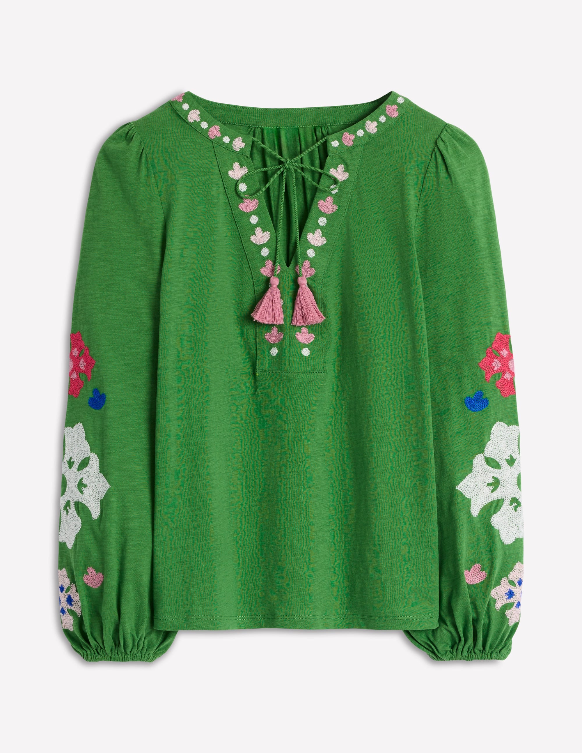Nia Embroidered Top-Paradise Green | Boden USA