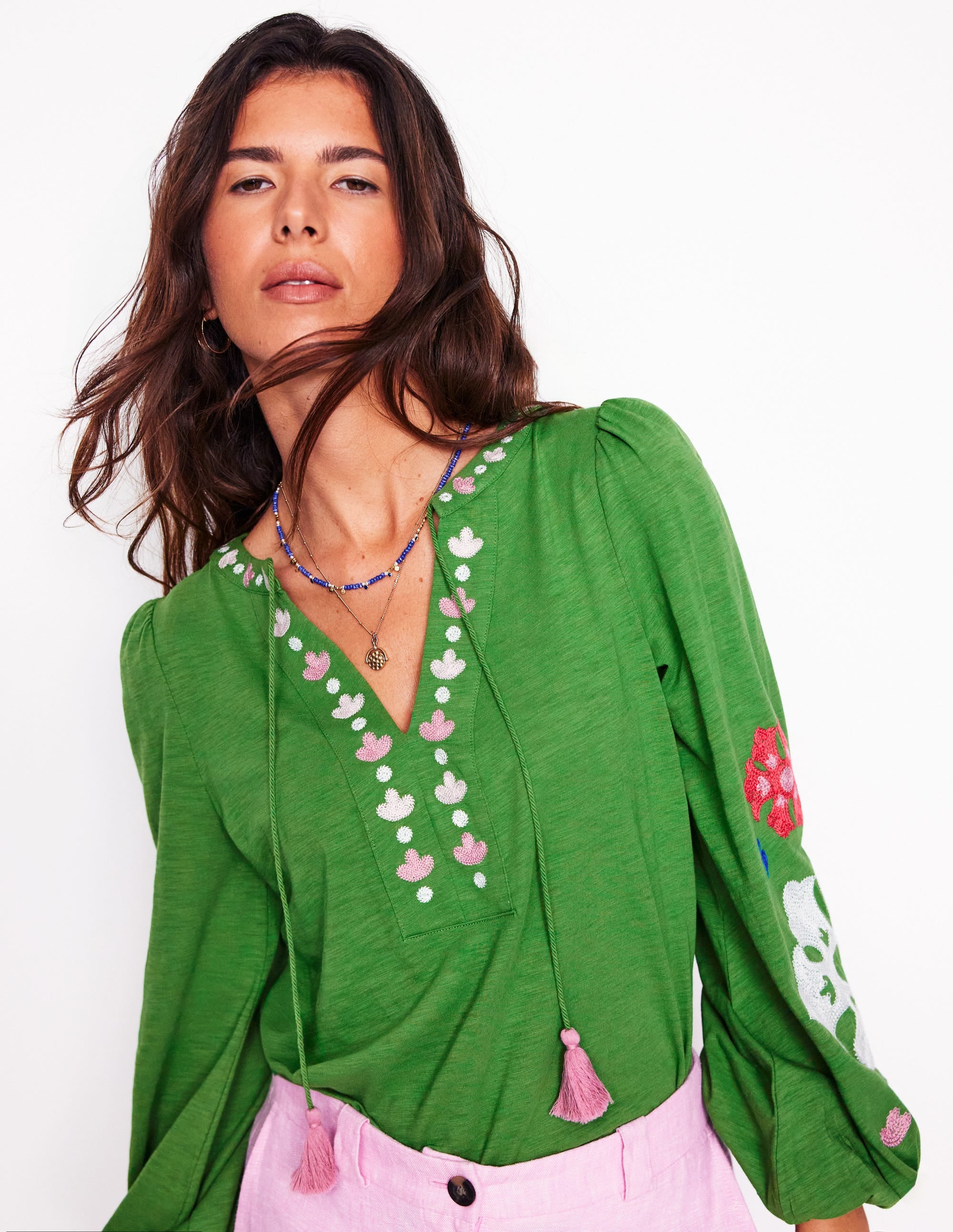 Nia Embroidered Top-Paradise Green - Image 3