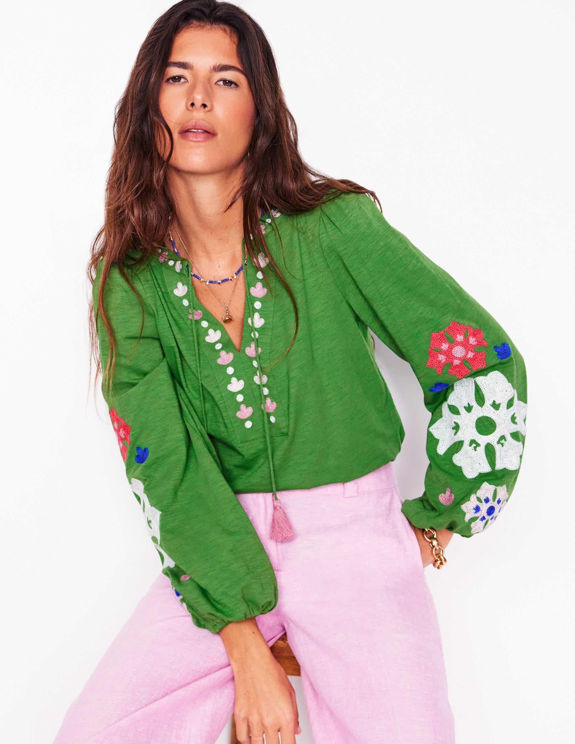 Nia Embroidered Top-Paradise Green - Image 7