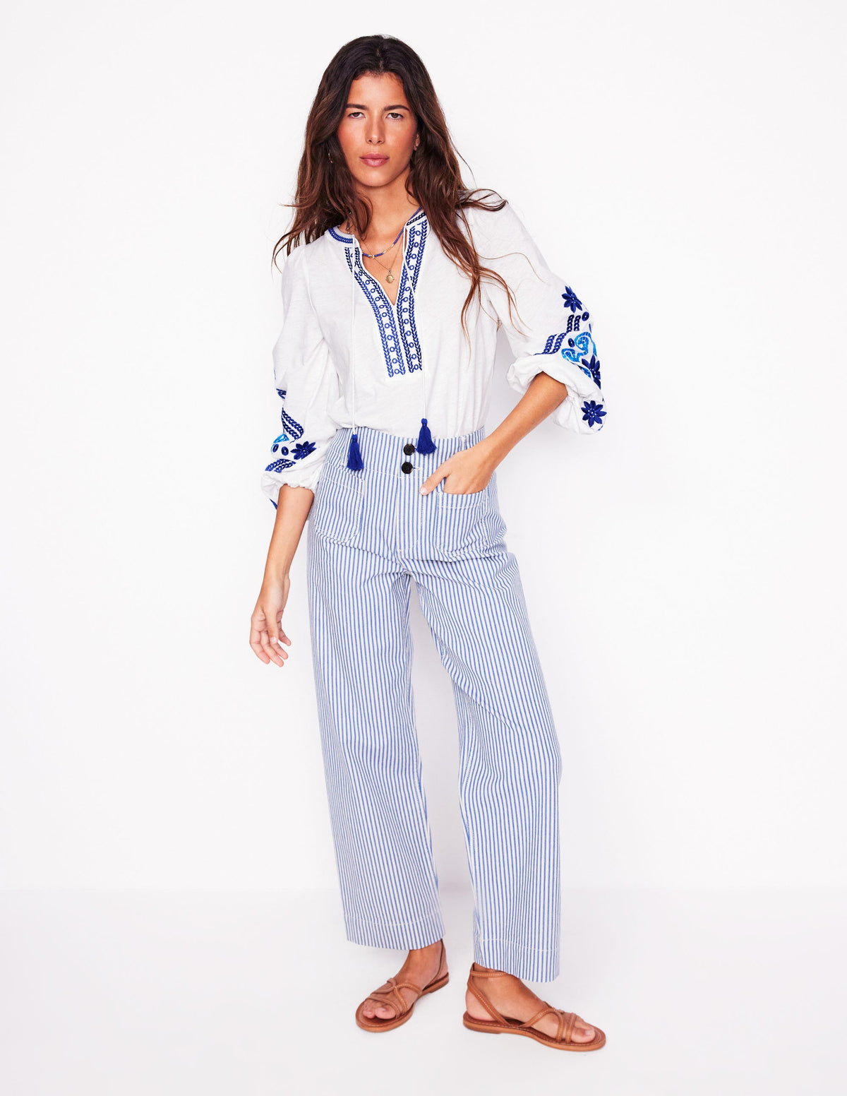 Nia Embroidered Top-White, Blue - Image 7