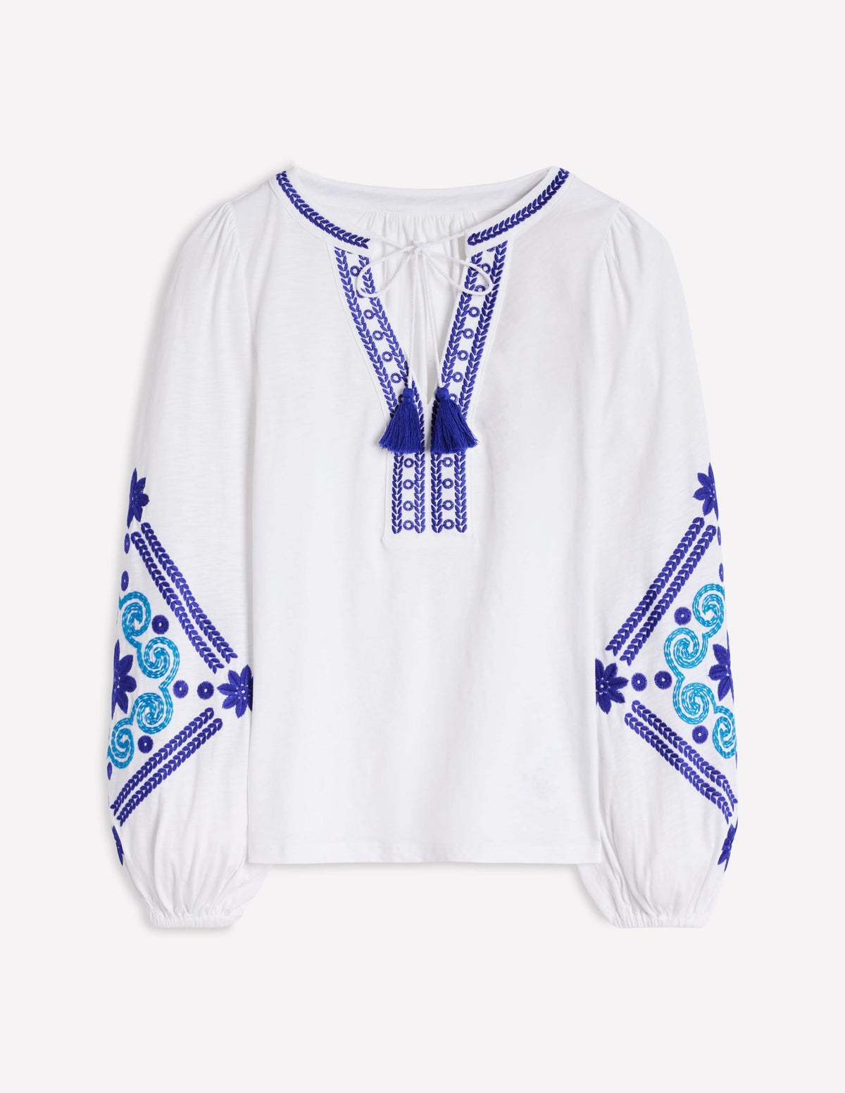 Nia Embroidered Top-White, Blue - Image 8