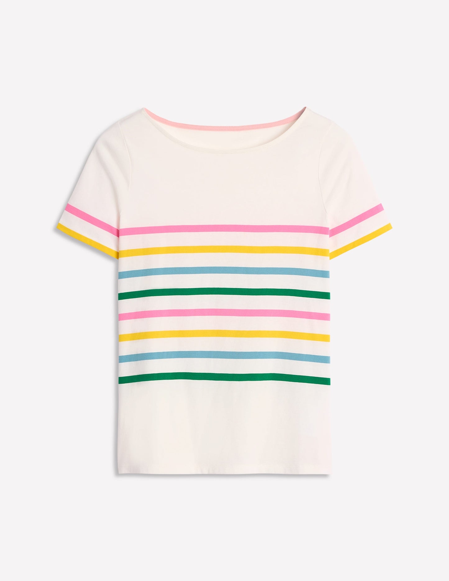 Ella Short Sleeve Breton-Pink, Yellow Placement Stripe