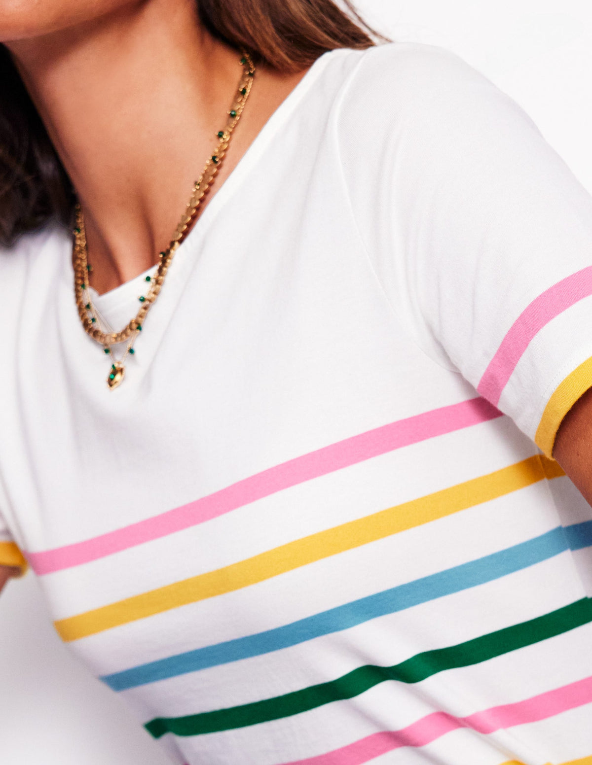 Ella Short Sleeve Breton-Pink, Yellow Placement Stripe - Image 2