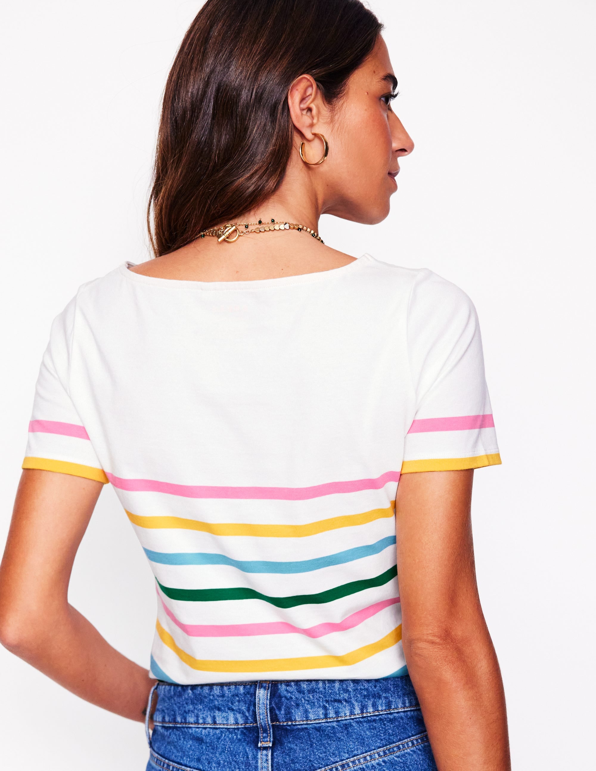 Ella Short Sleeve Breton-Pink, Yellow Placement Stripe - Image 3