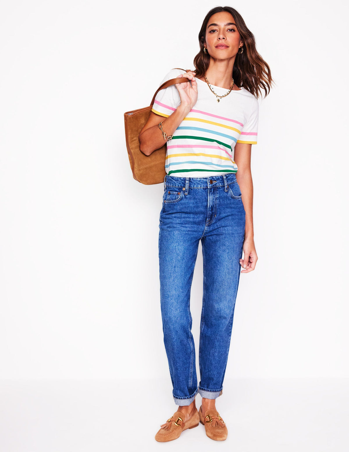 Ella Short Sleeve Breton-Pink, Yellow Placement Stripe - Image 4