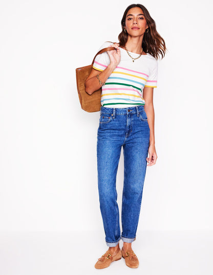 Ella Short Sleeve Breton-Pink, Yellow Placement Stripe