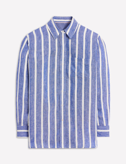 Sadie Relaxed Linen Shirt-Bright Blue Woven Breton