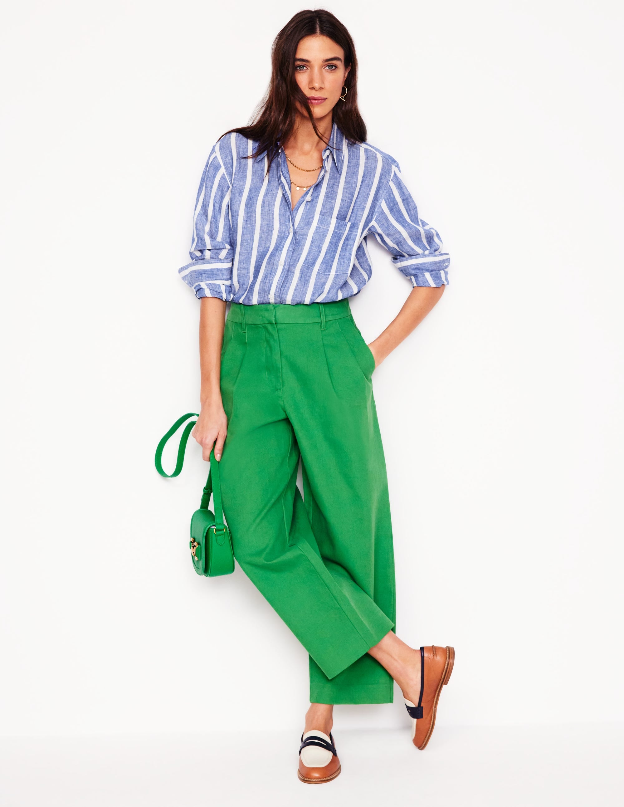 Sadie Relaxed Linen Shirt-Bright Blue Woven Breton - Image 1
