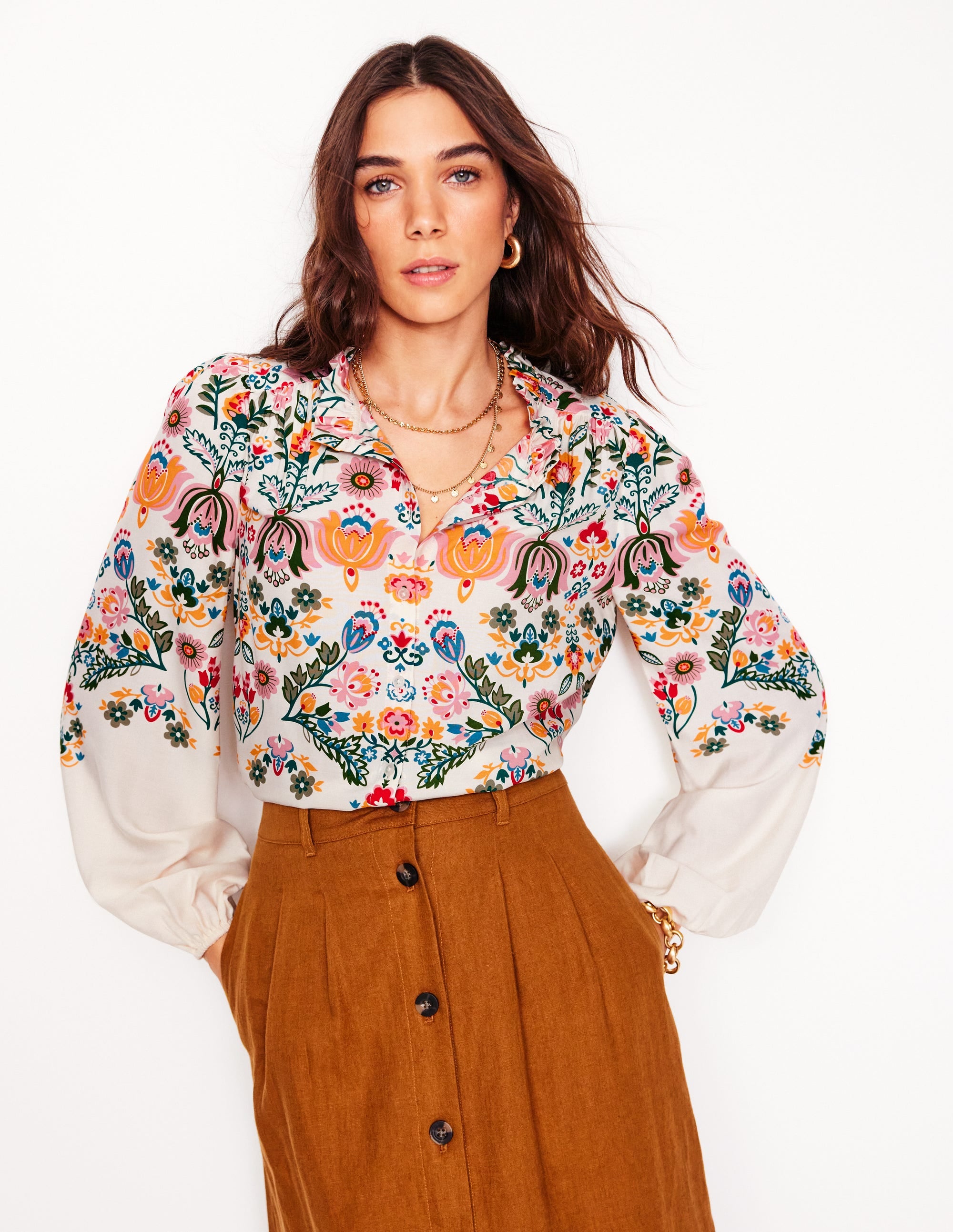 Ruffle Collar Blouse-Ivory, Tulip Fusion - Image 1