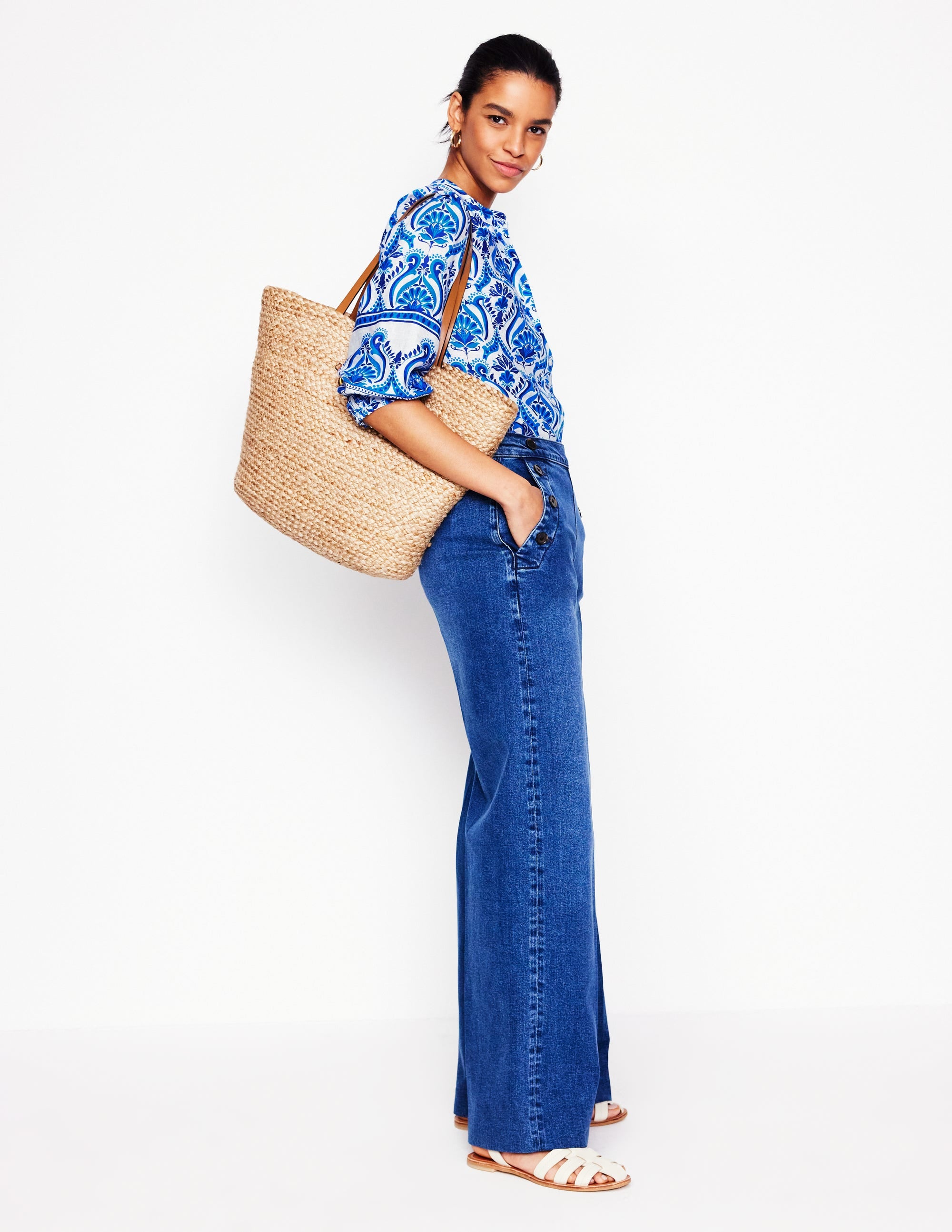 Alicia Linen Top-Blue, Ornamental Floral - Image 6