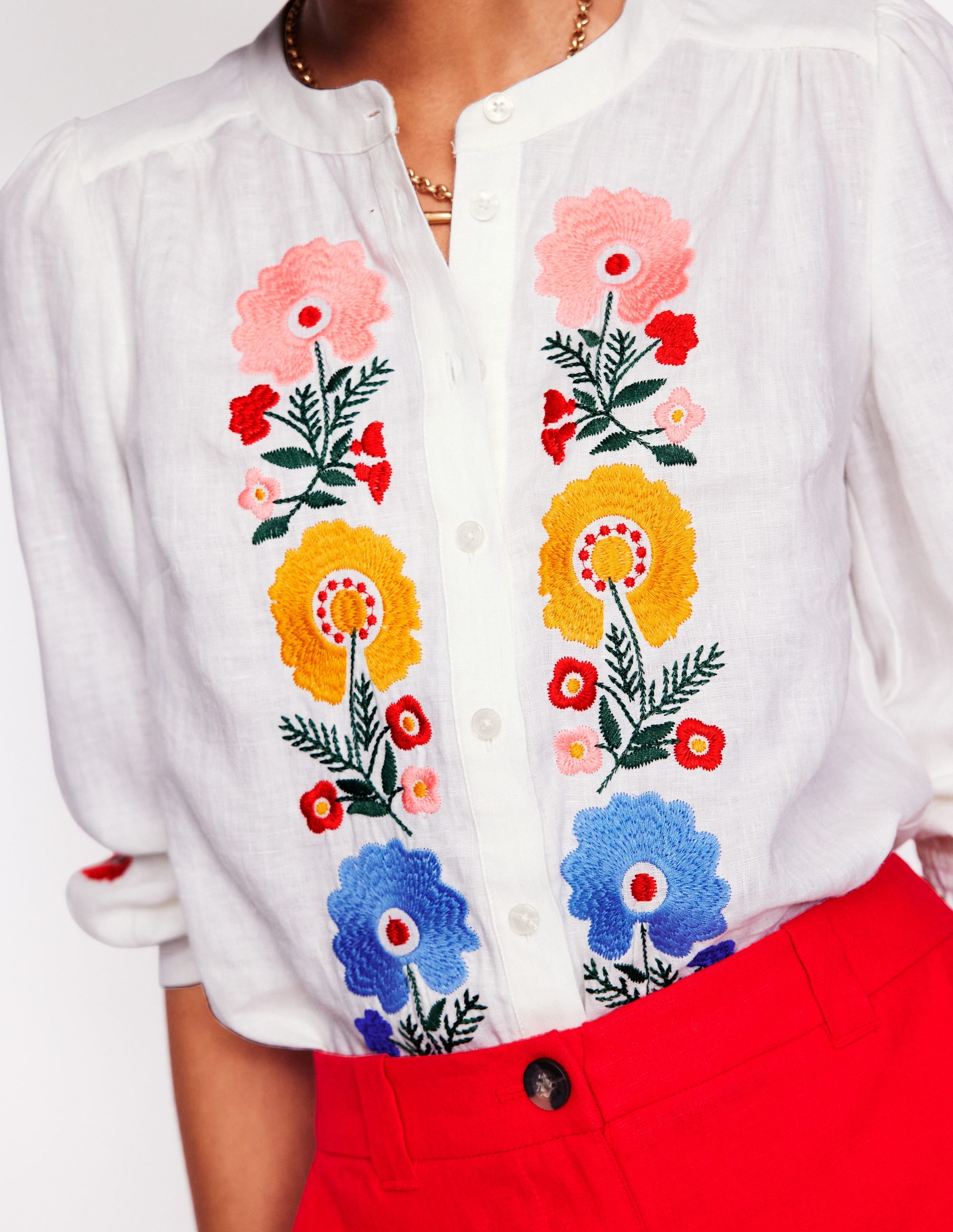 Alicia Linen Top-White, Floral Embroidery - Image 5