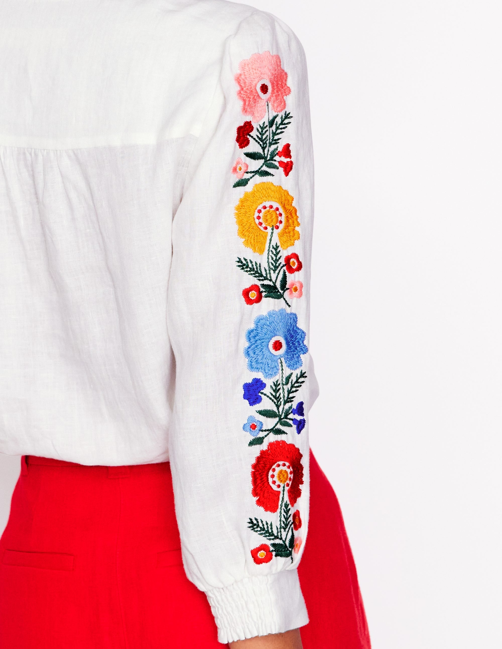 Alicia Linen Top-White, Floral Embroidery - Image 6
