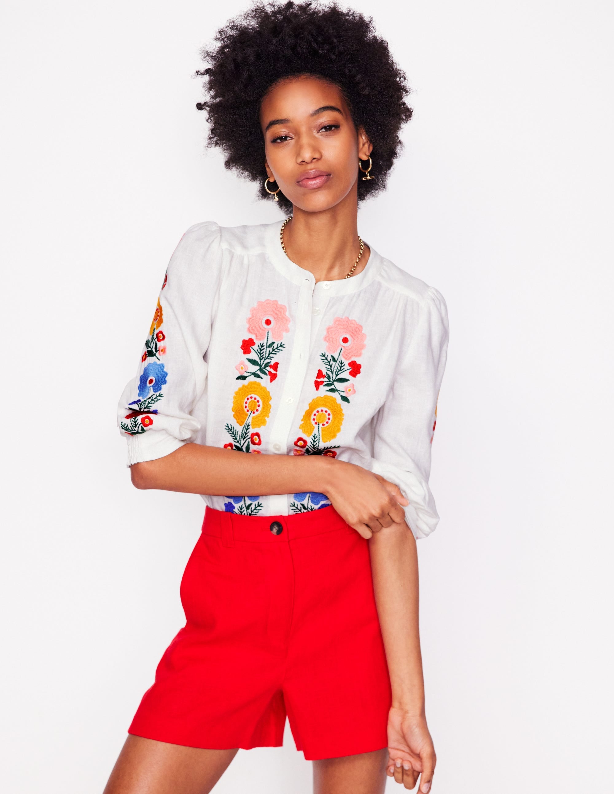 Alicia Linen Top-White, Floral Embroidery - Image 8