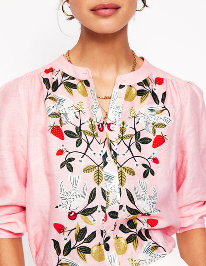 Alicia Linen Top-Provence Pink, Bird Paradise